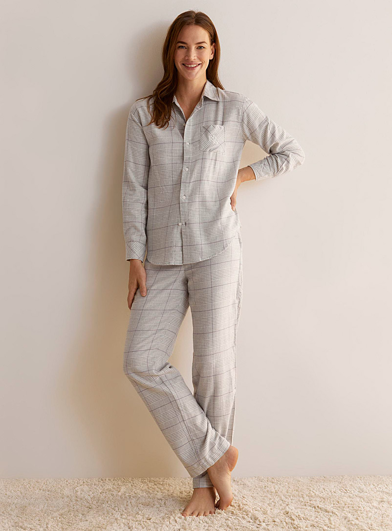 Lauren par Ralph Lauren Patterned Grey Brushed twill checkered pyjama set for women