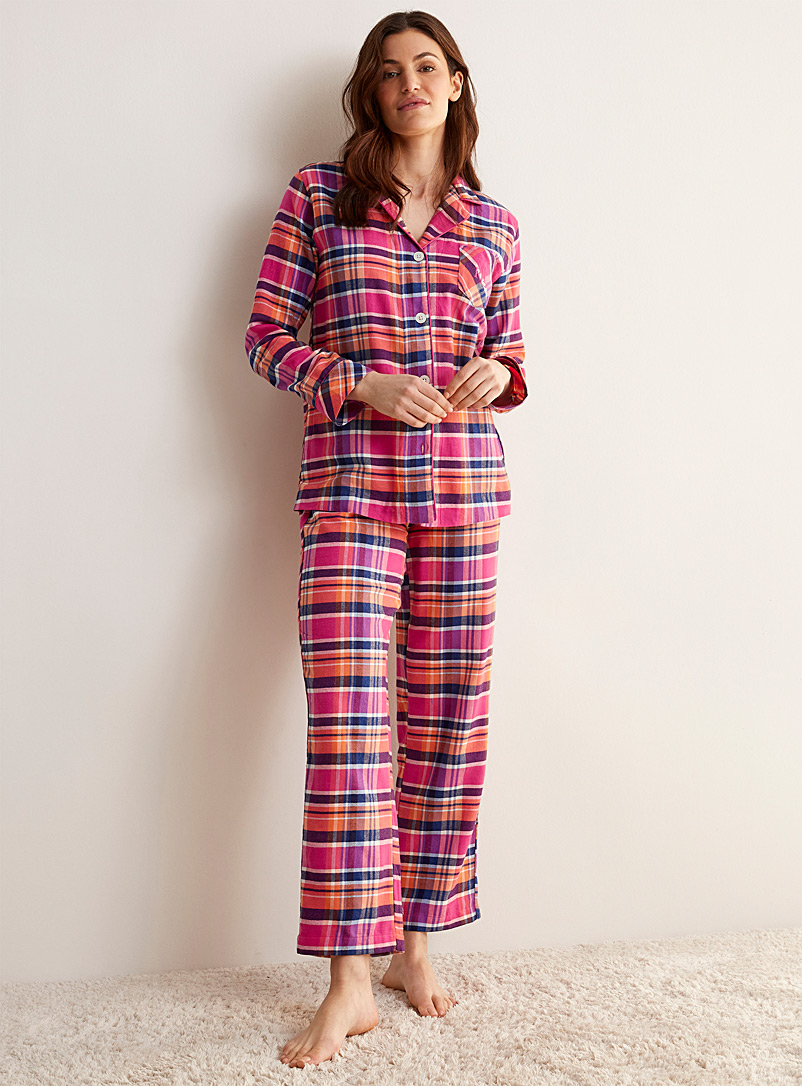 Lauren par Ralph Lauren Pink Fuchsia checkers brushed twill pyjama set for women