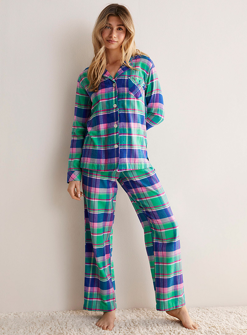 Lauren par Ralph Lauren Patterned Blue Mint green checkers brushed twill pyjama set for women