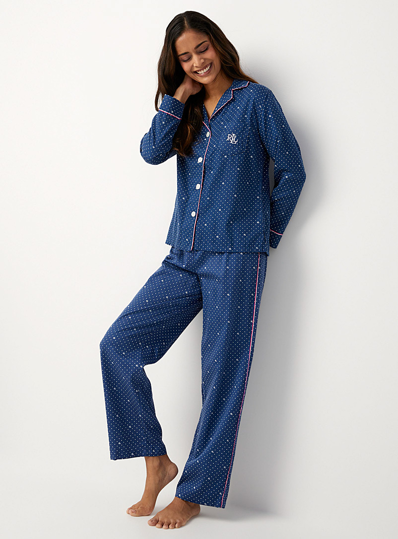 Lauren par Ralph Lauren: L'ensemble pyjama pois et monogramme Bleu à motifs pour femme