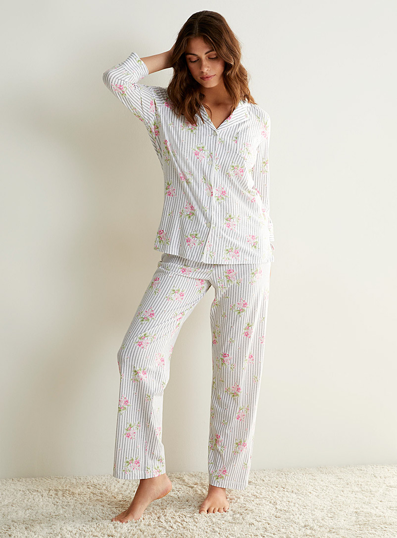 Lauren par Ralph Lauren Patterned White Floral stripes pyjama set for women