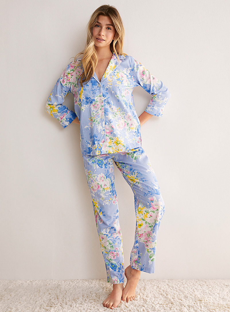Lauren par Ralph Lauren Patterned Blue Pastel garden piped pyjama set for women