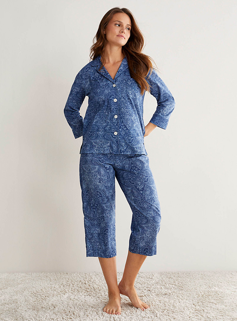 Lauren par Ralph Lauren Marine Blue Faux-denim paisley pyjama set for women