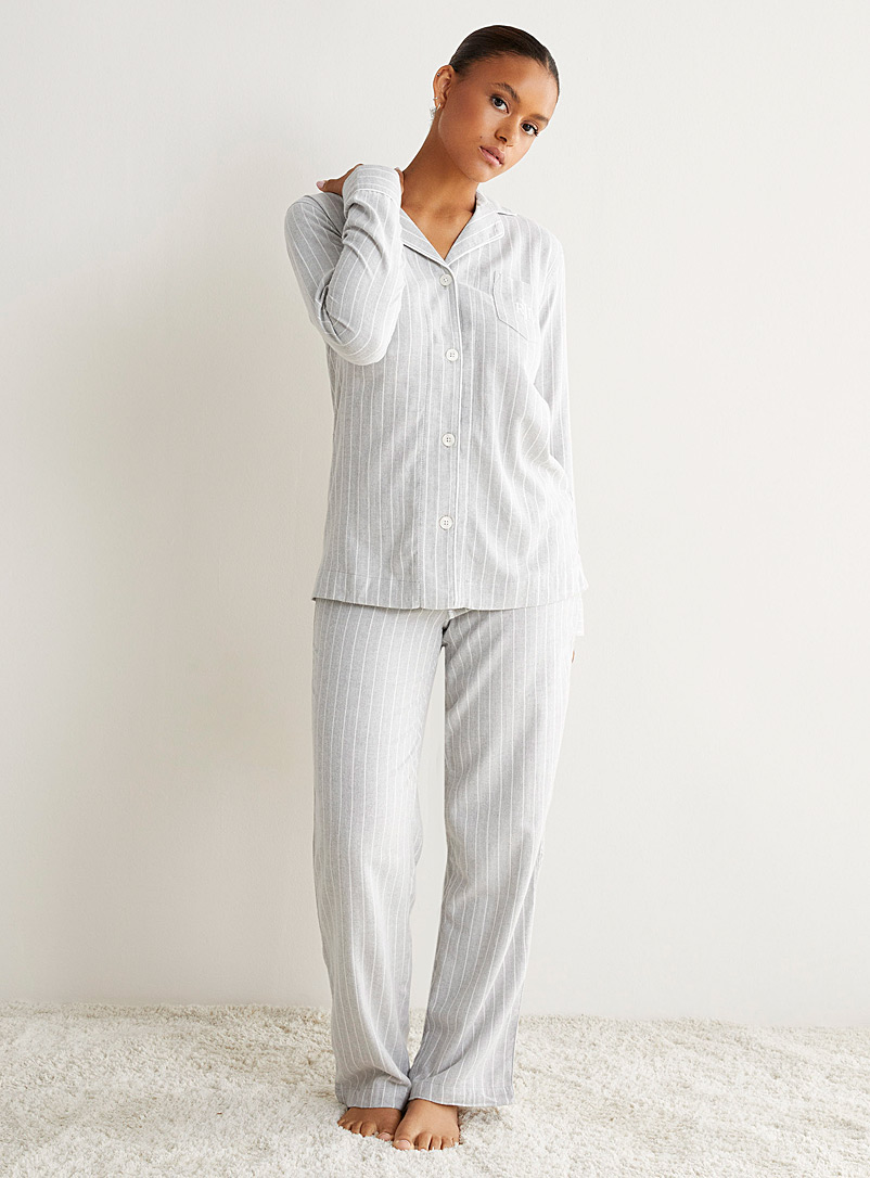 Lauren par Ralph Lauren Light Grey Striped brushed twill pyjama set for women