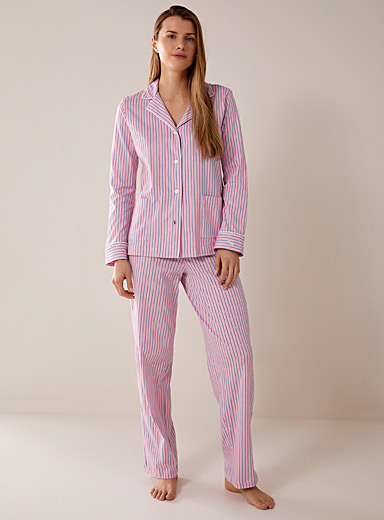 Satin pyjamas with pink stripes - Cinelle Paris, fashion woman.