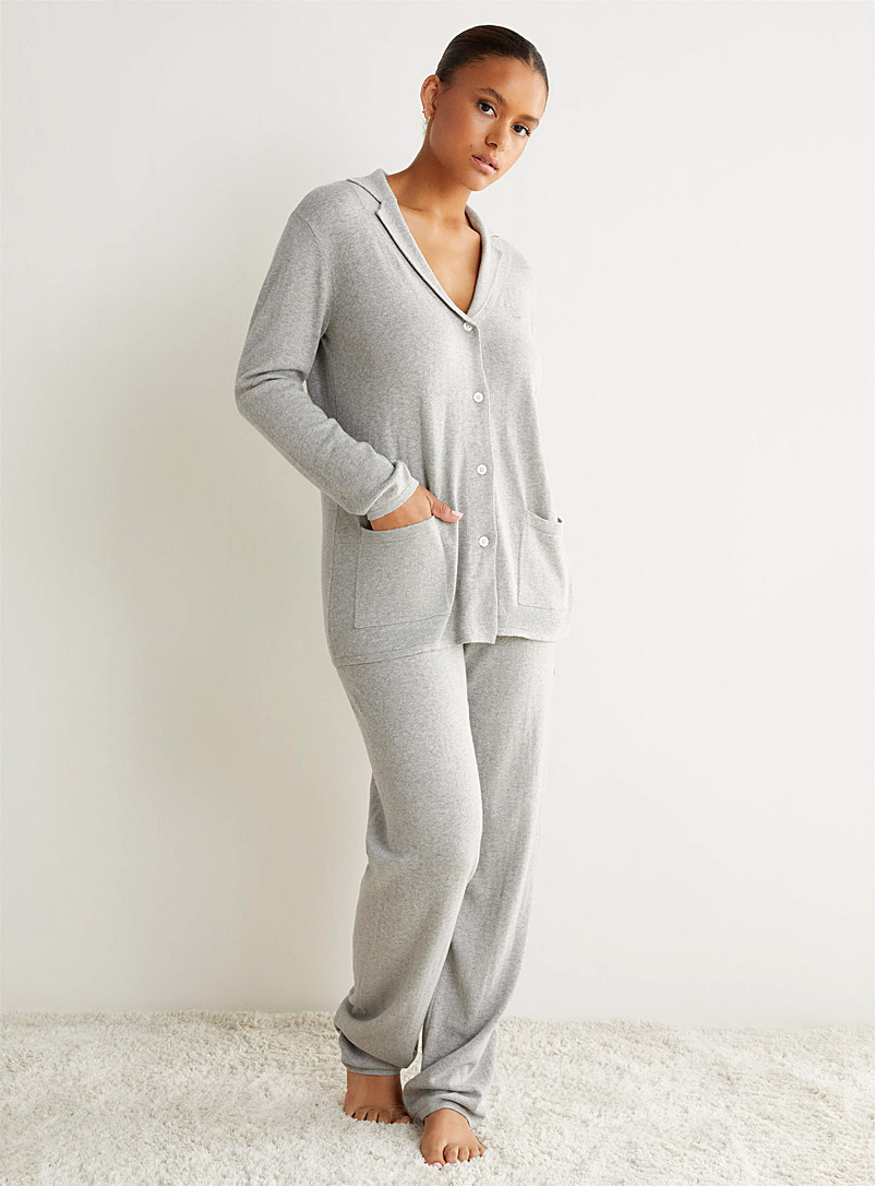 Lauren par Ralph Lauren: L'ensemble pyjama gris coton et cachemire Gris pâle pour femme