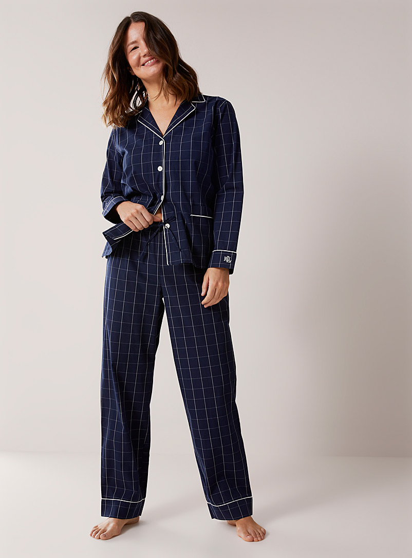 Lauren par Ralph Lauren: L'ensemble pyjama carreaux blanc et marine Bleu marine - Bleu nuit pour femme