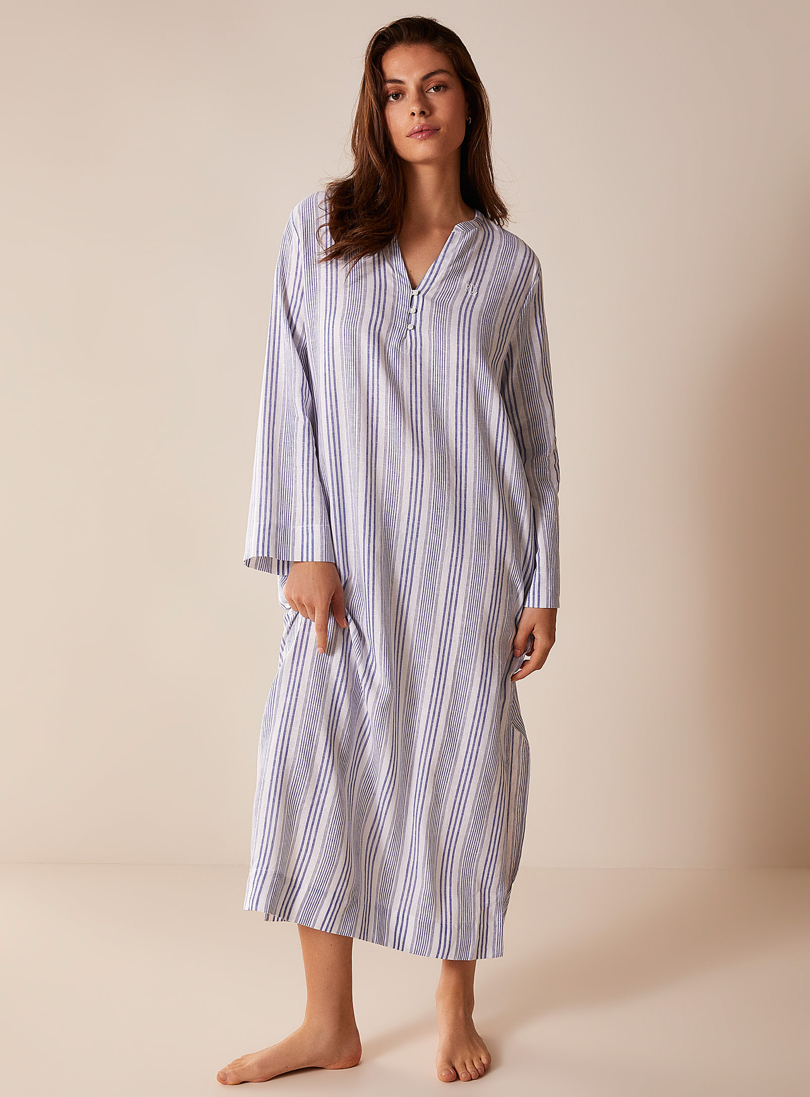 Lauren Par Ralph Lauren Striped Viscose And Linen Nightgown In Blue