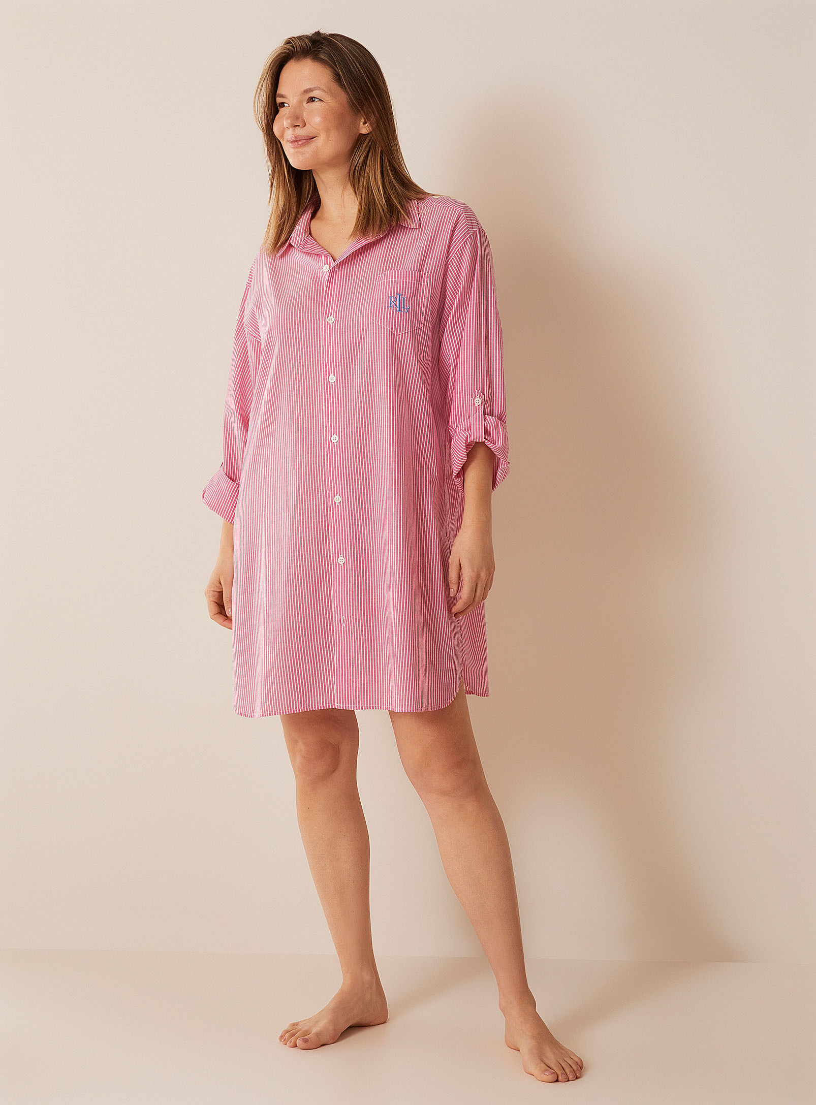 Lauren par Ralph - La chemise de nuit rose fines rayures