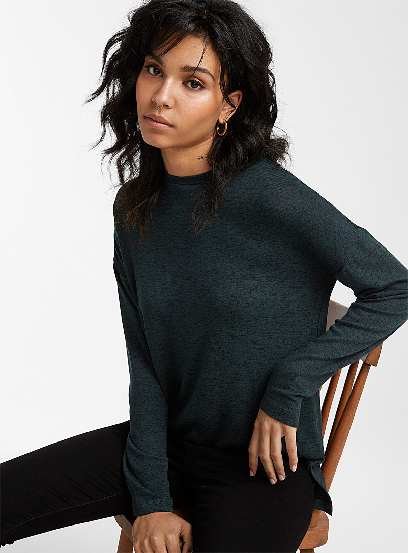 Icône: Le t-shirt tricot manches longues Vert pour femme