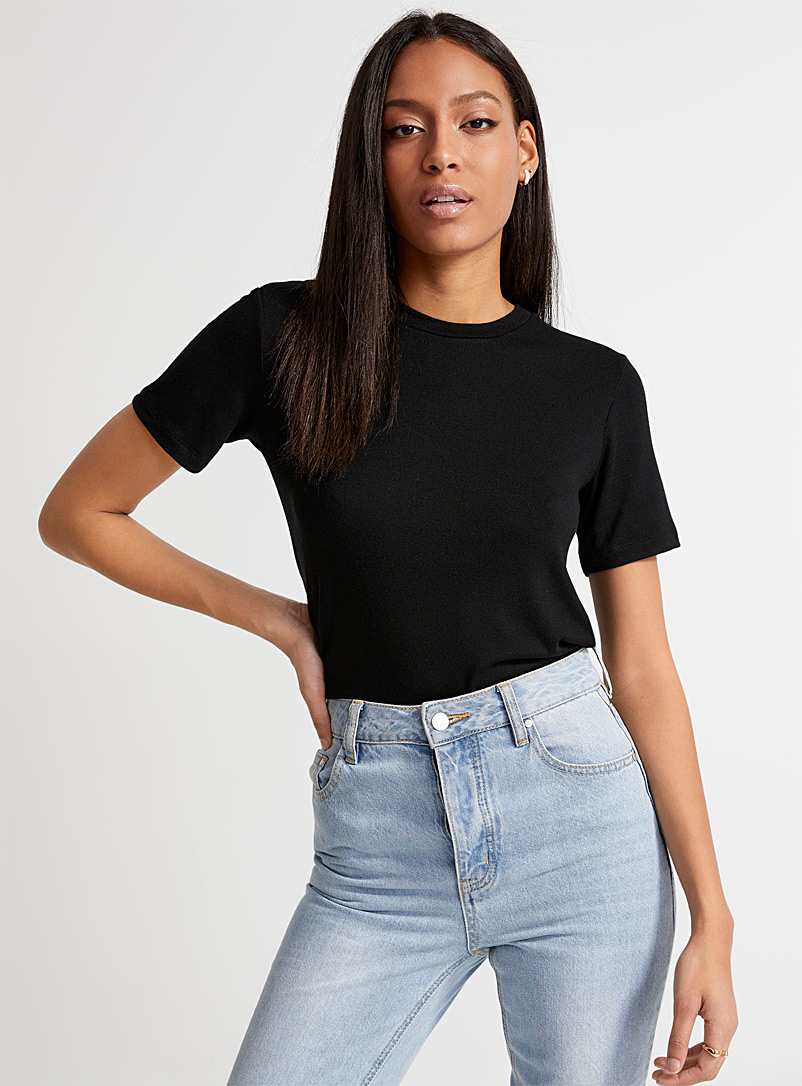 Icône: Le t-shirt tricot manches courtes Noir pour femme
