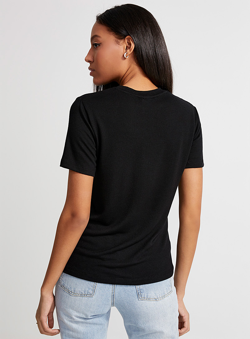 Icône: Le t-shirt tricot viscose éco Noir pour femme