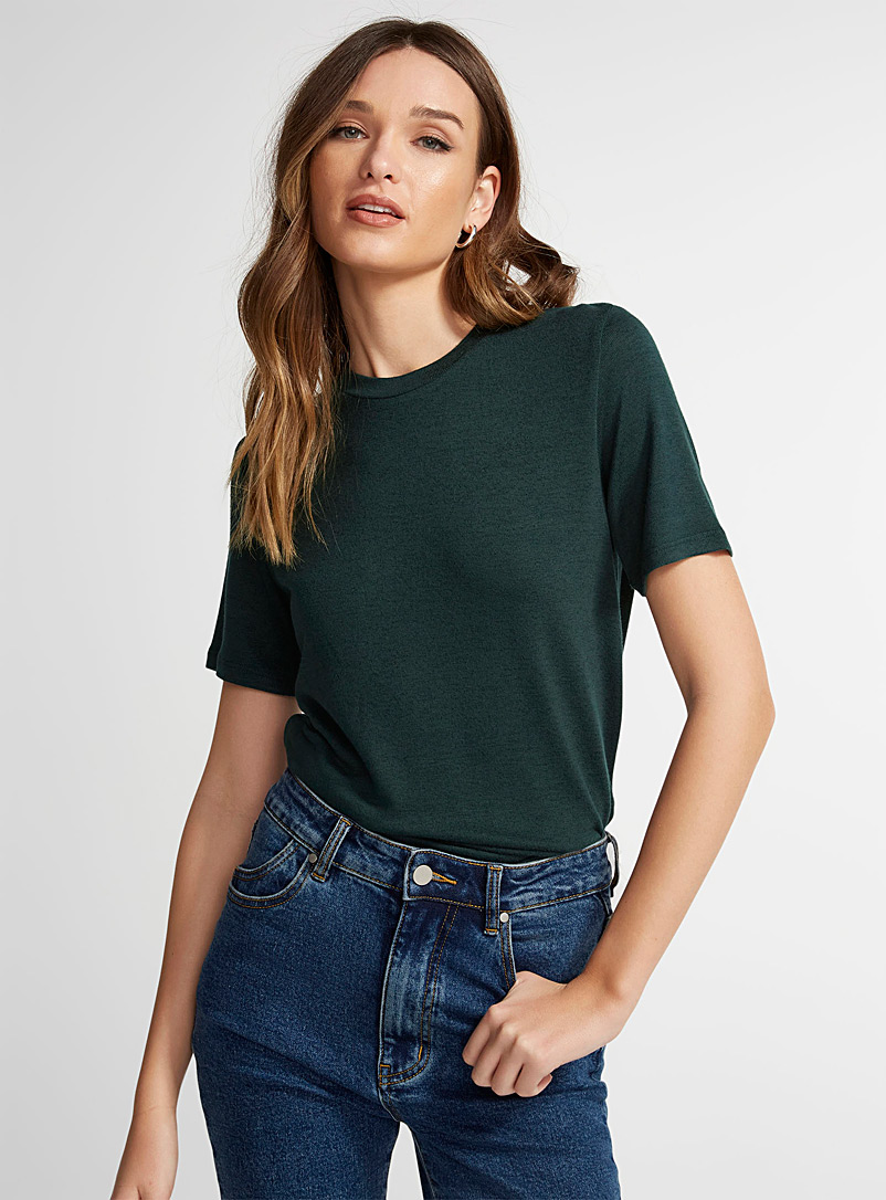 Icône: Le t-shirt tricot manches courtes Vert pour femme