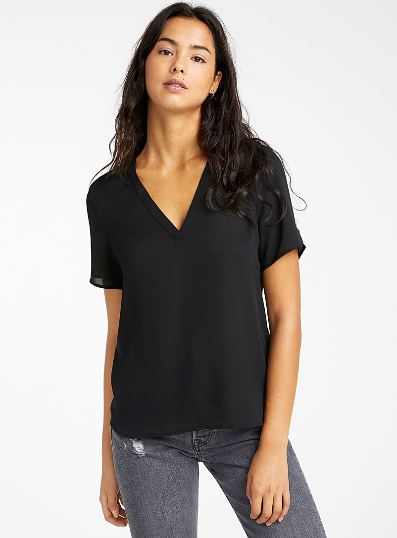 Twik: La blouse double tissage polyester recyclé Noir pour femme