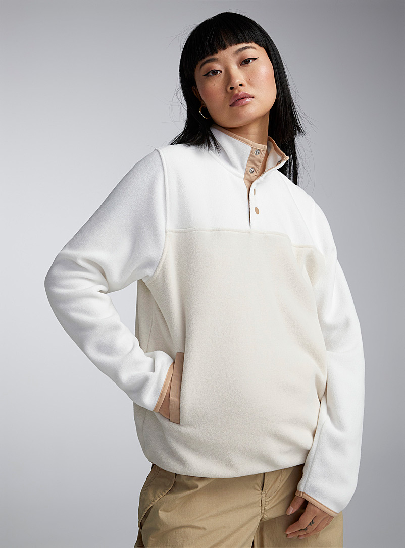 Twik Beige Half-button polar fleece pullover for women
