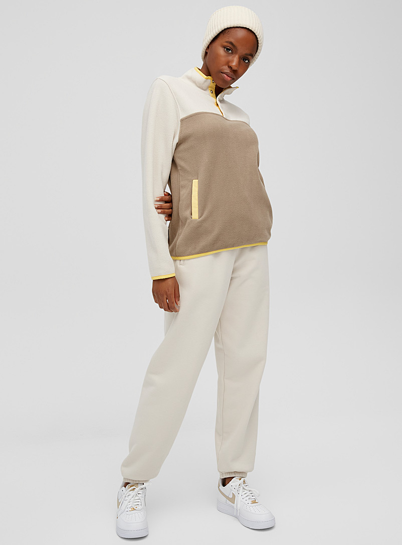 Twik Sand Recycled polyester fleece half-button sweatshirt for women