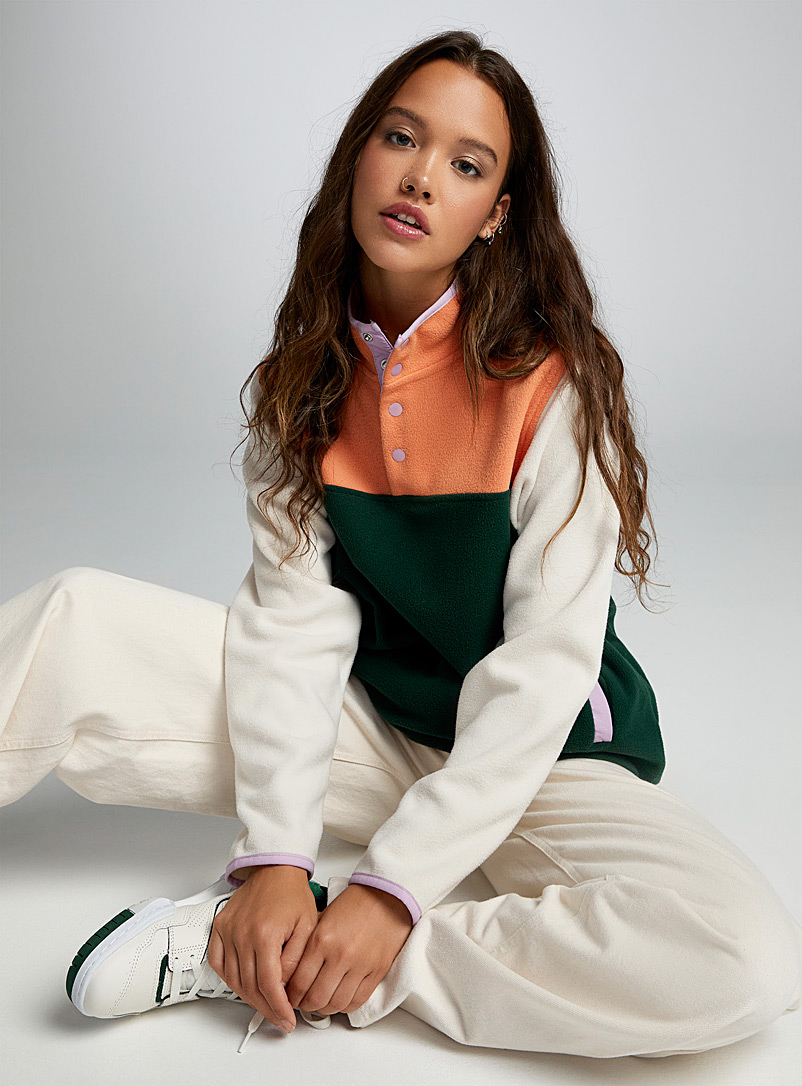Twik Khaki Polar fleece half-button sweatshirt for women