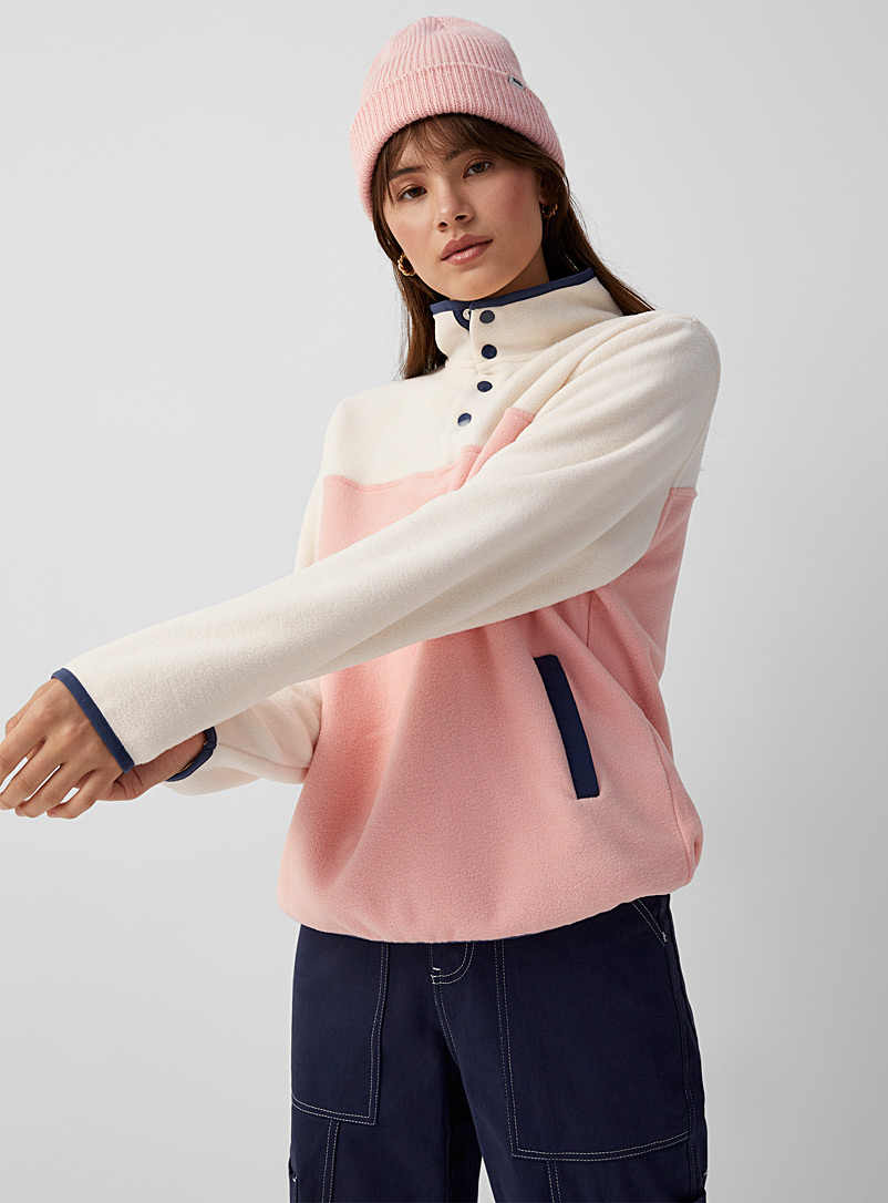 Twik Dusky Pink Recycled polyester fleece half-button sweatshirt for women