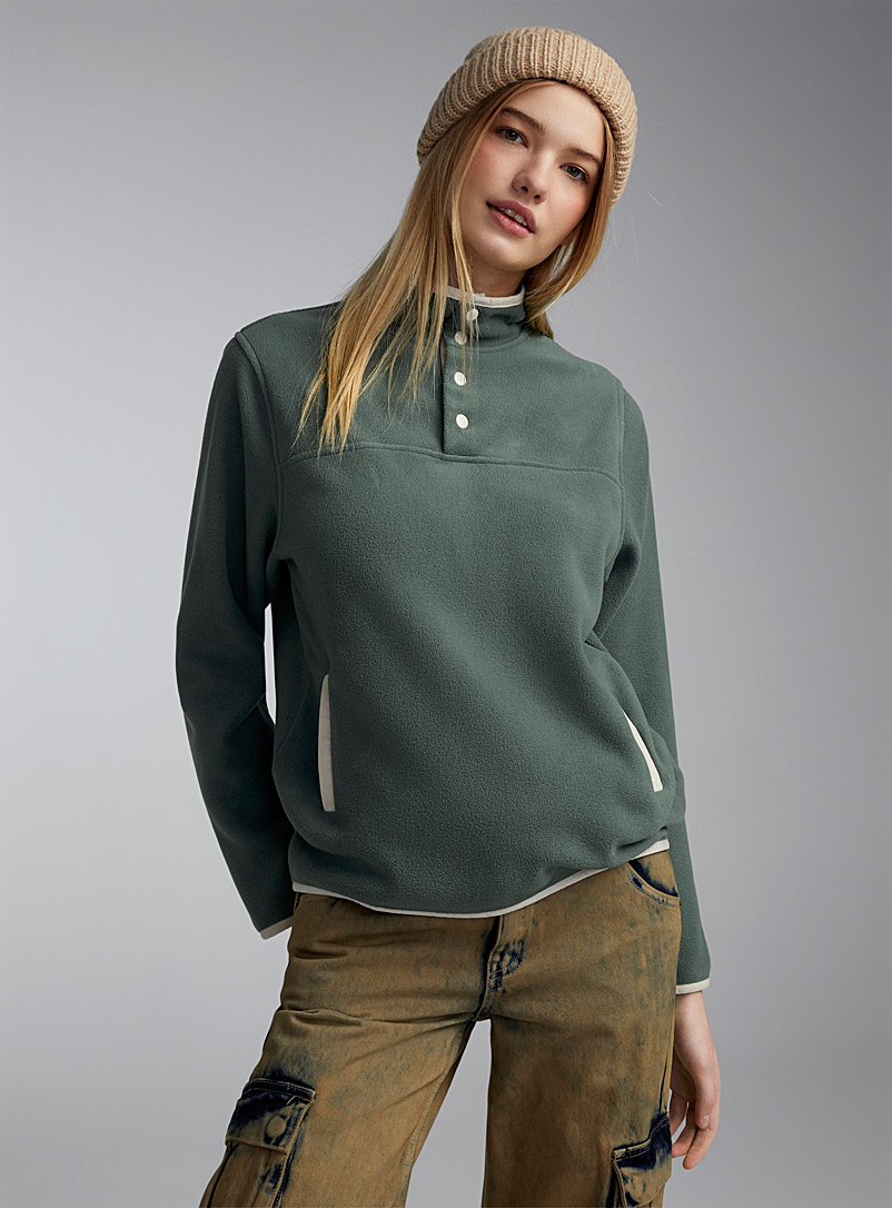 Twik Green Half-button polar fleece pullover for women
