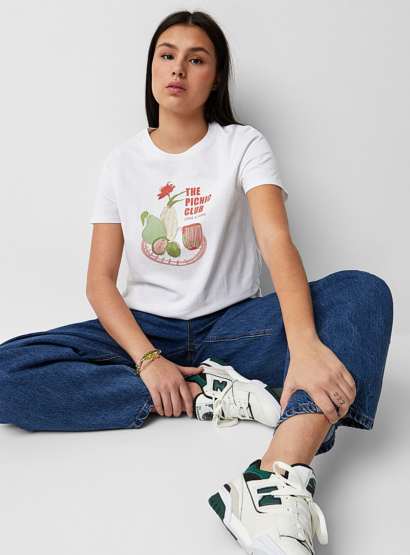 Twik: Le t-shirt imprimé couleurs Écru à motifs pour femme