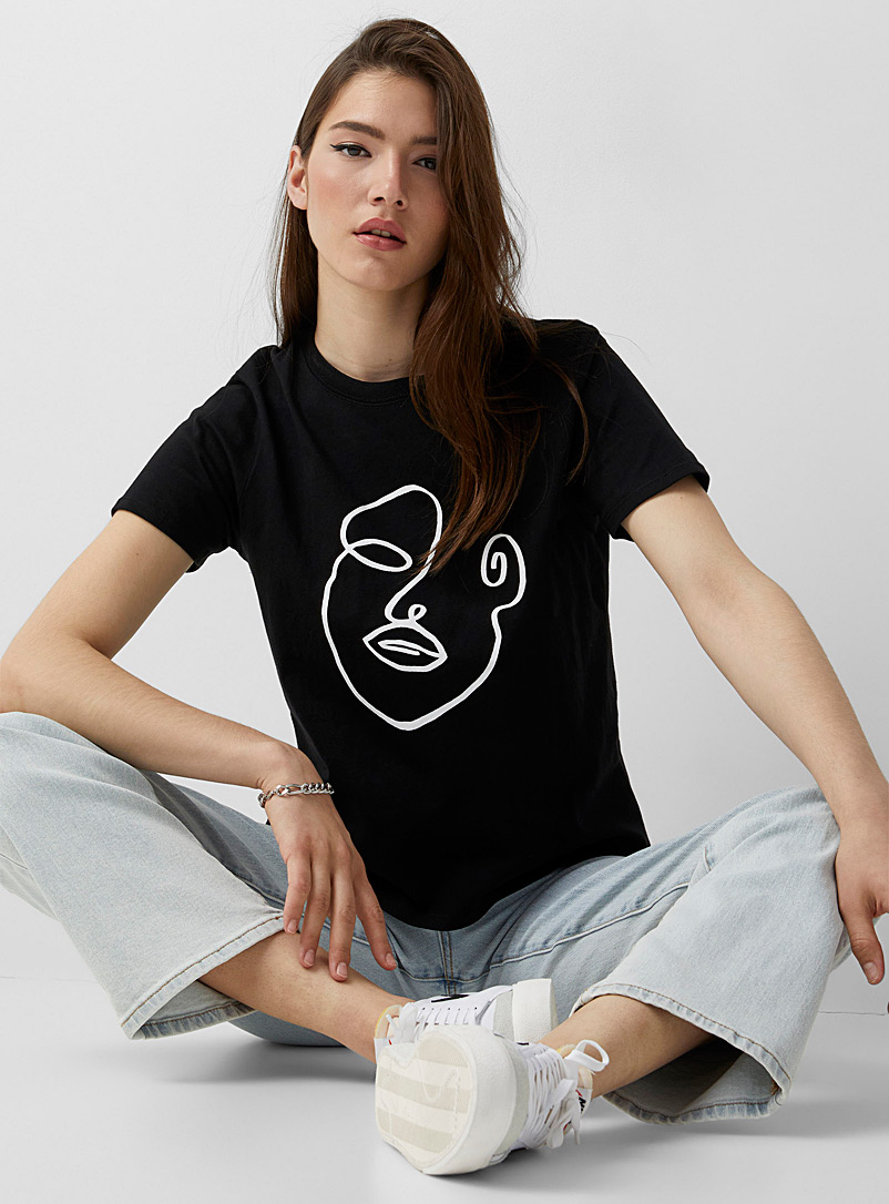 Twik: Le t-shirt imprimé couleurs Blanc et noir pour femme