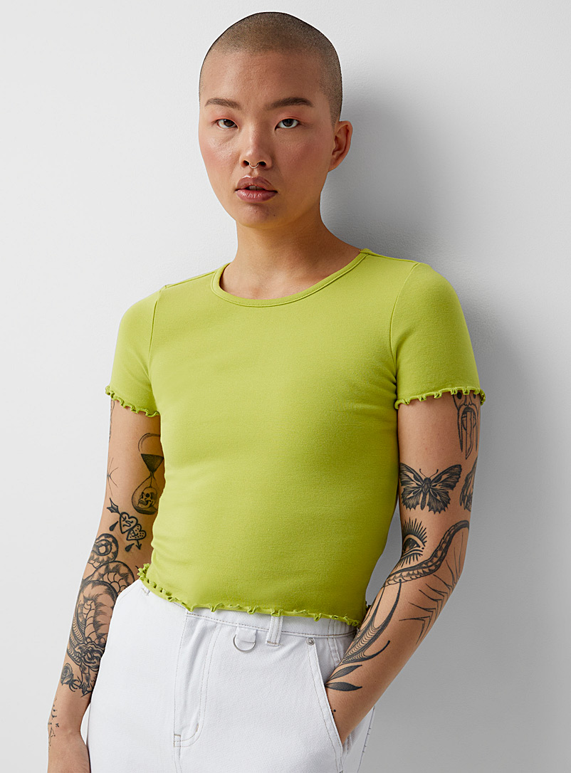 Twik: Le t-shirt frisons accent coton bio Vert lime pour femme