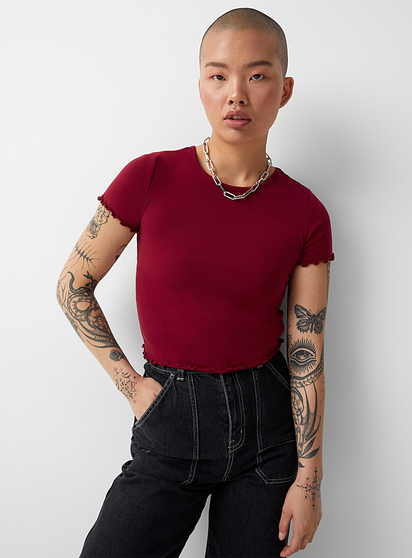 Twik: Le t-shirt frisons accent coton bio Rouge foncé-vin-rubis pour femme