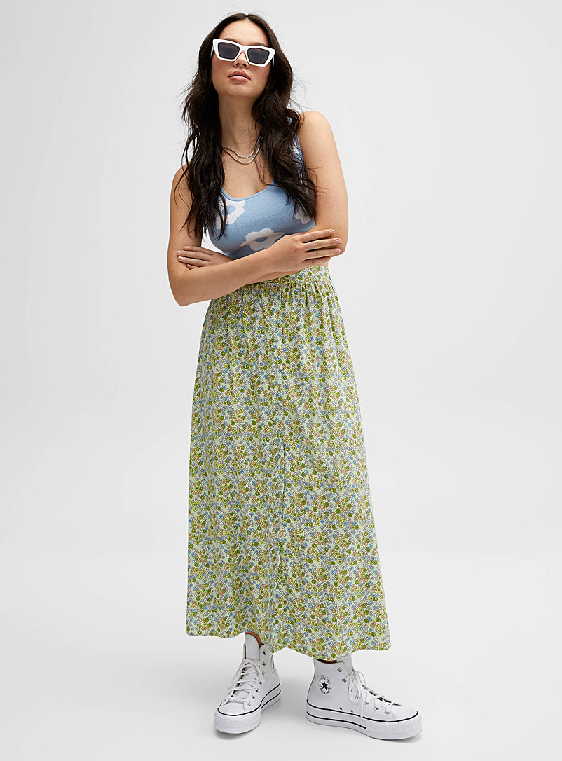 Twik: La jupe maxi boutonnée Vert pâle-lime pour femme
