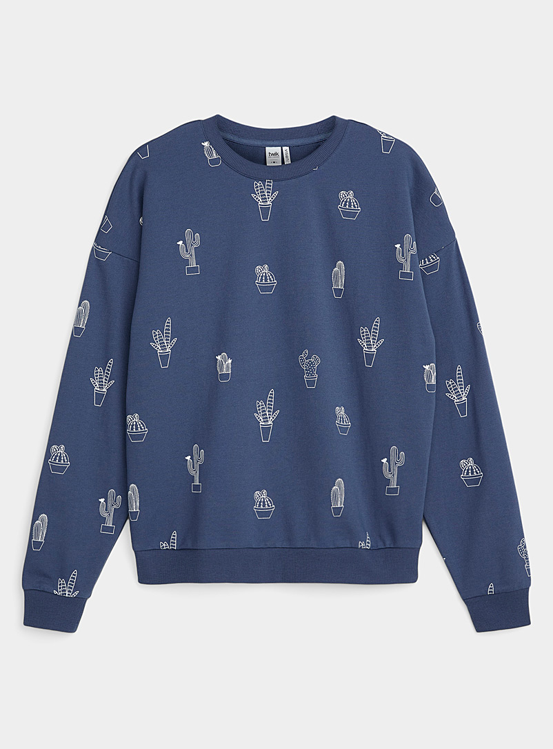 Twik Slate Blue Organic cotton printed drawing sweatshirt for women