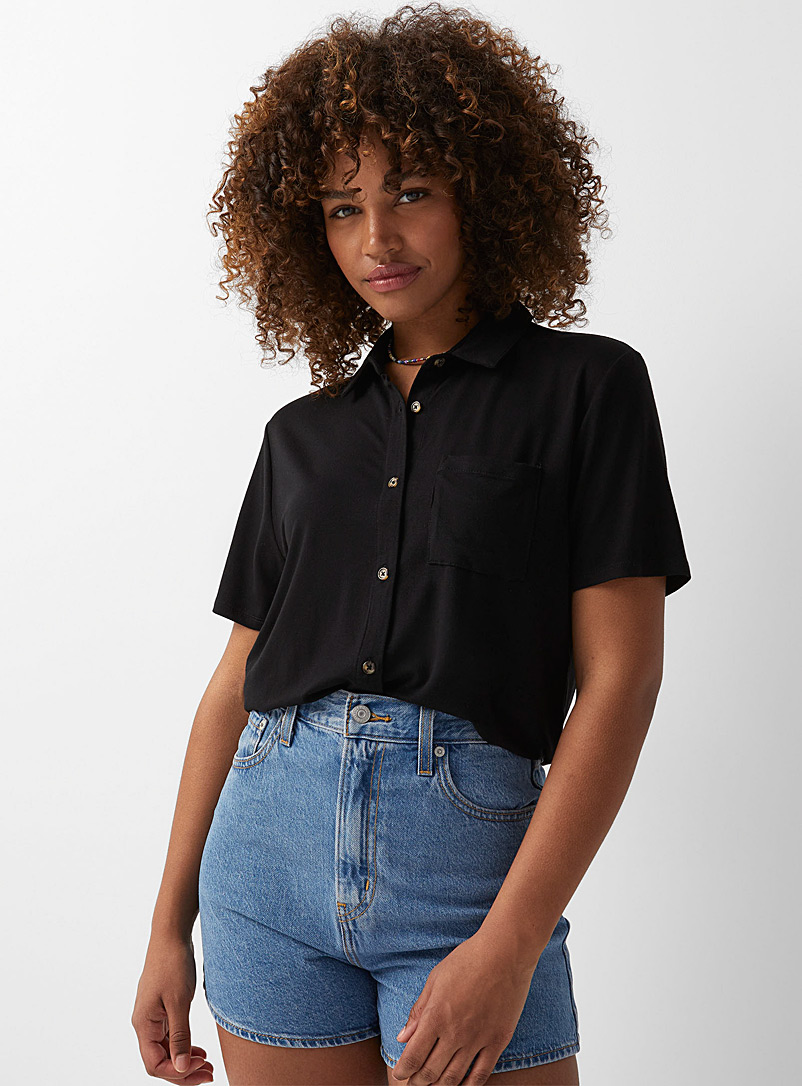 Twik Black Jersey pocket shirt for women