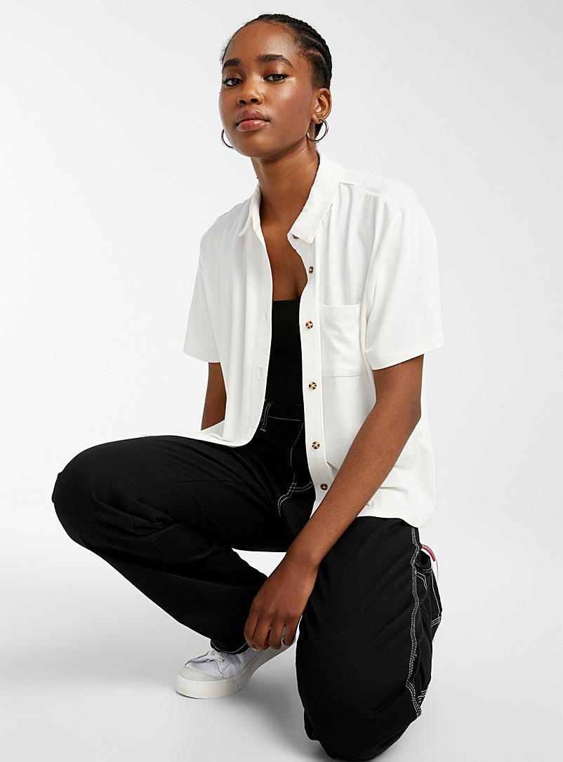 Twik Ivory White Jersey pocket shirt for women