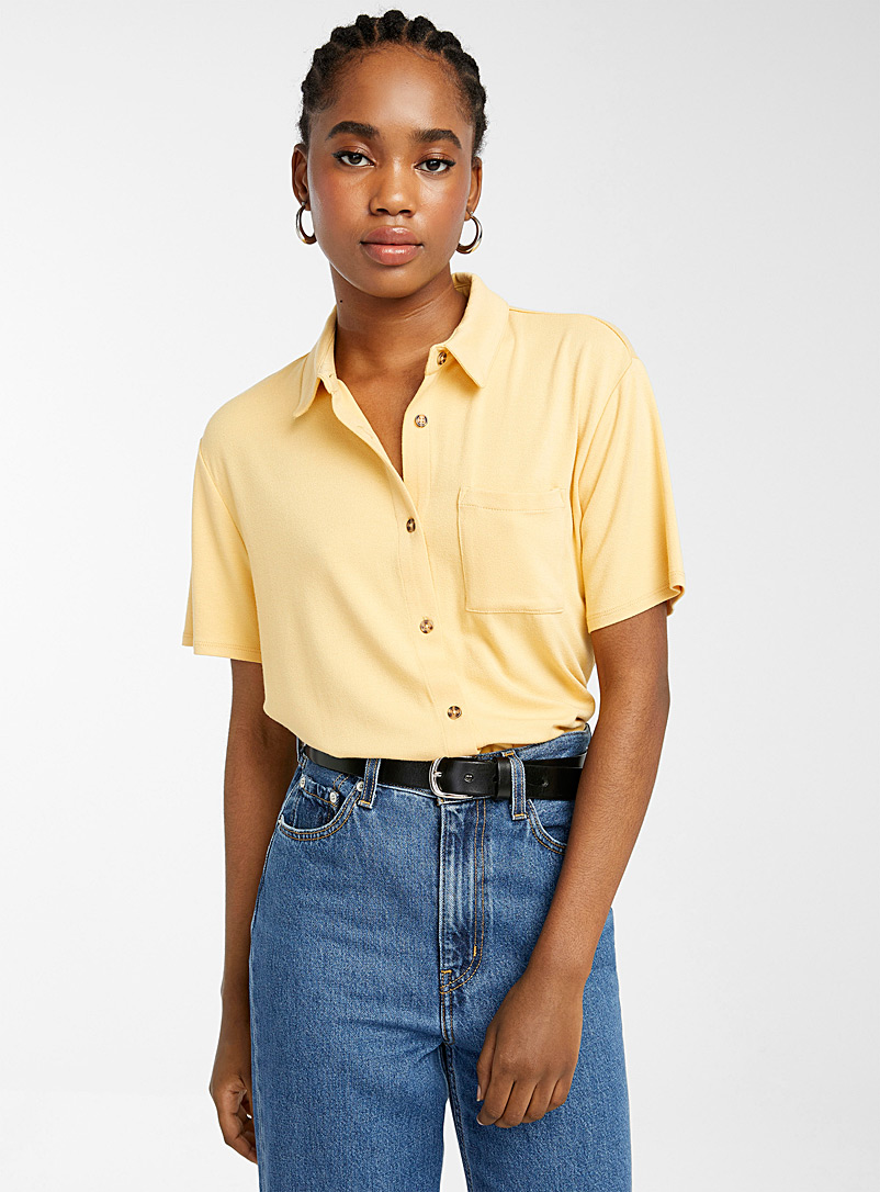 Twik Light Yellow Jersey pocket shirt for women