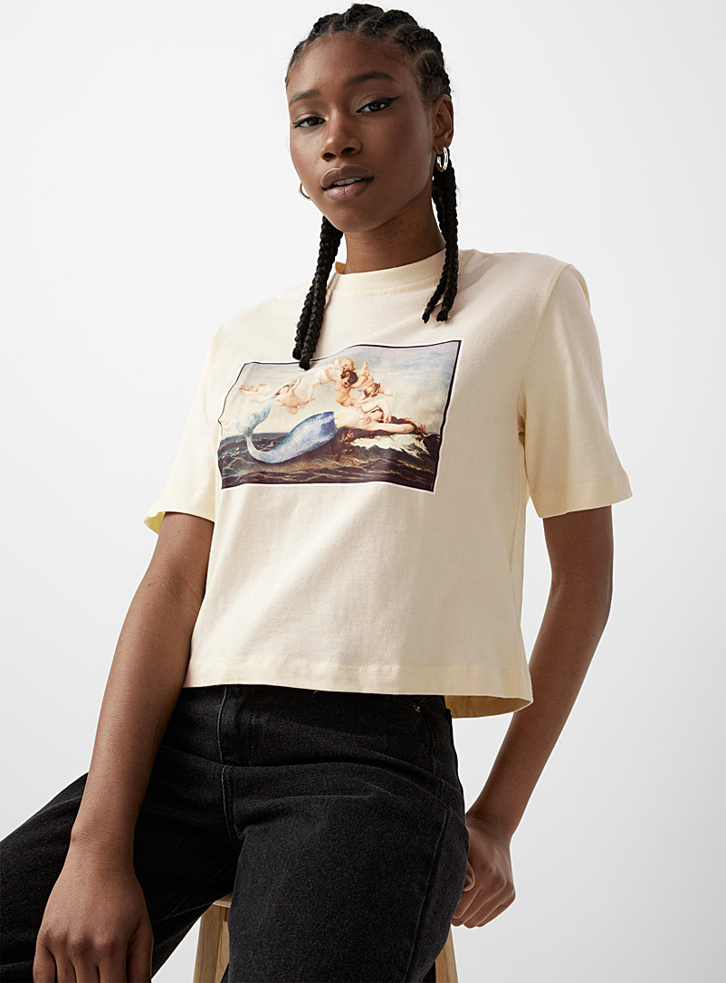 Twik: Le t-shirt oeuvre d'art coton bio Beige crème pour femme