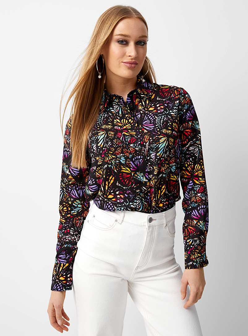 Icône Patterned purple Silky printed shirt for women