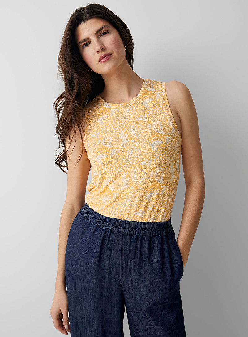 Contemporaine Medium Yellow Patterned eco-friendly viscose camisole for women