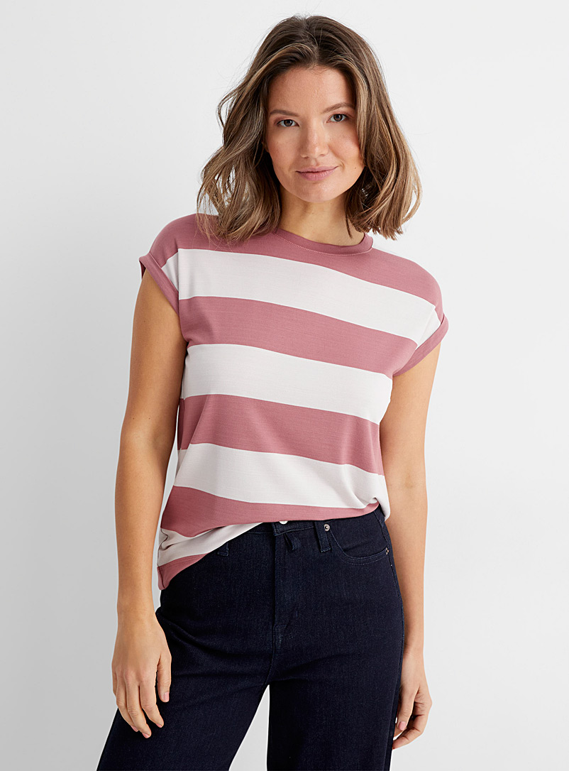 Contemporaine Patterned White Cap-sleeve striped tee for women