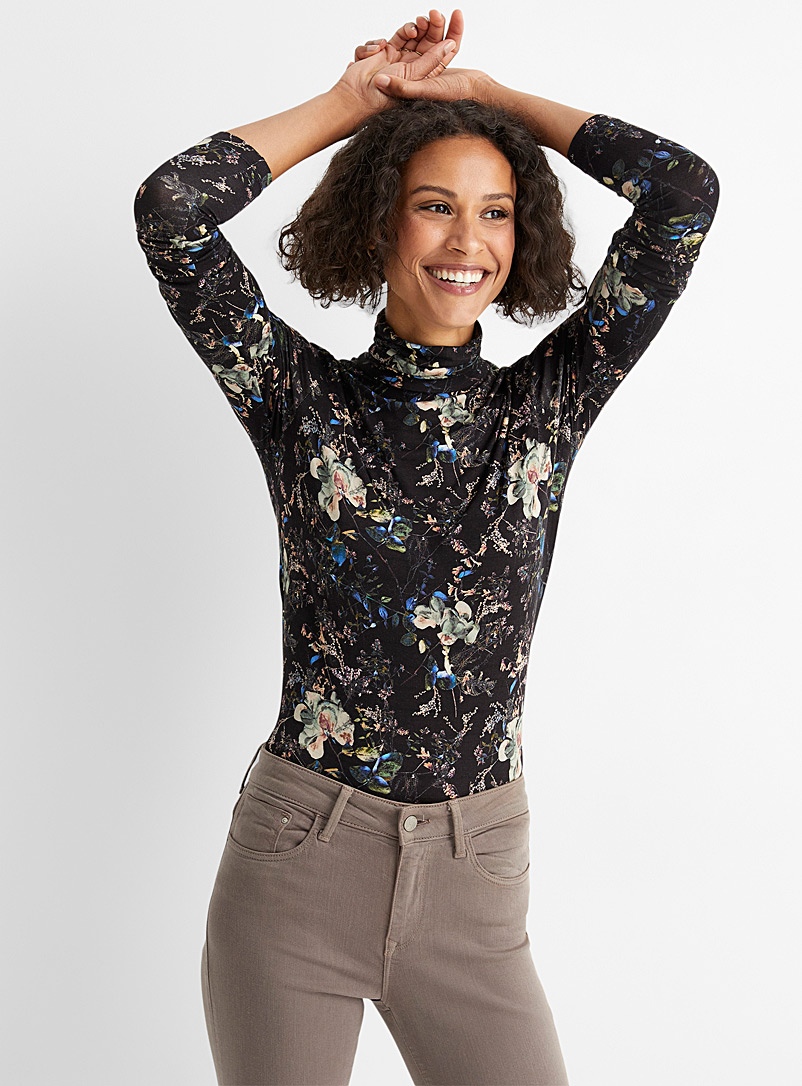 Contemporaine Charcoal Printed jersey turtleneck for women