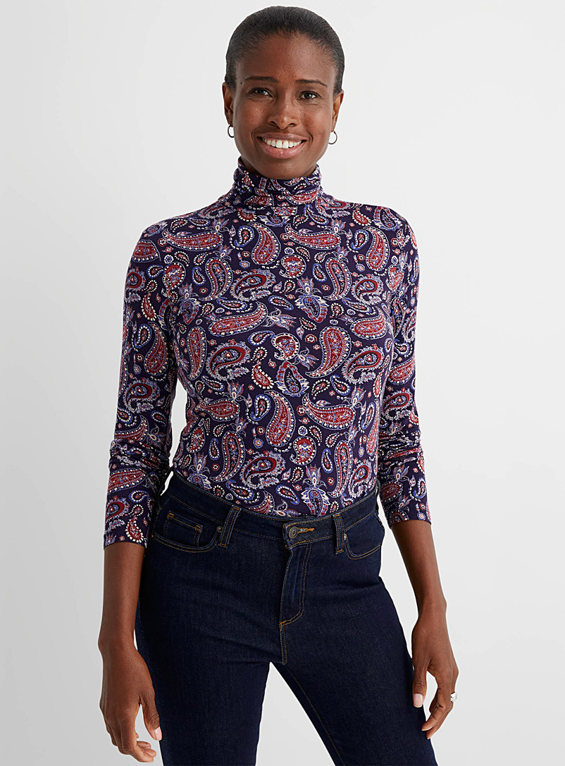 Contemporaine Patterned Blue Printed jersey turtleneck for women