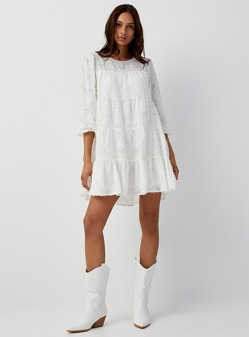 Icône White Spun floral trapeze dress for women