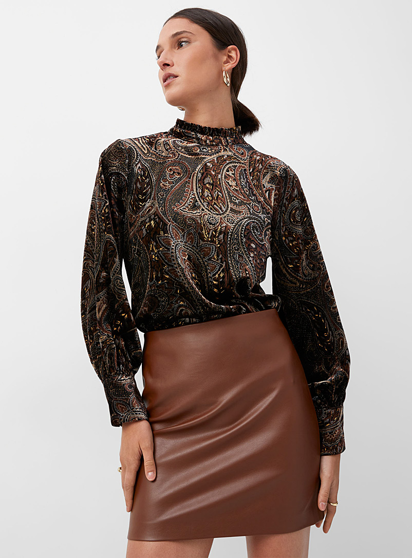 Icône: La blouse victorienne velours paisley Noir à motifs pour femme