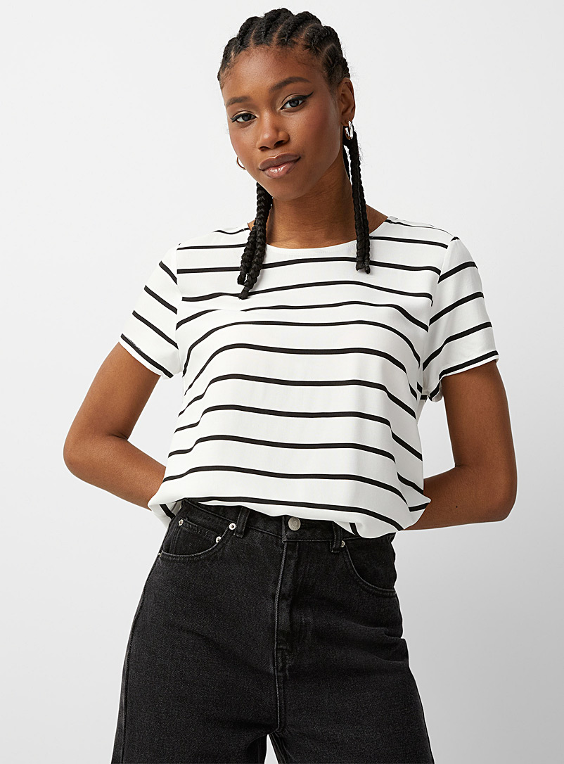 Twik Black and White Short-sleeve crew-neck blouse for women