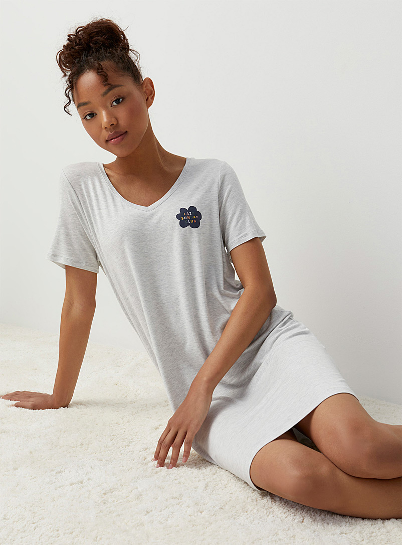 Miiyu x Twik Patterned Grey Message V-neck nightgown for women