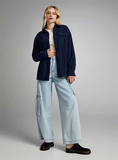 Twik Blue Flap-pocket polar fleece overshirt for women