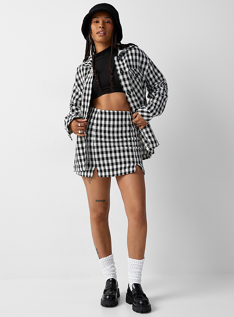 Twik Black and White Check tweed miniskirt for women