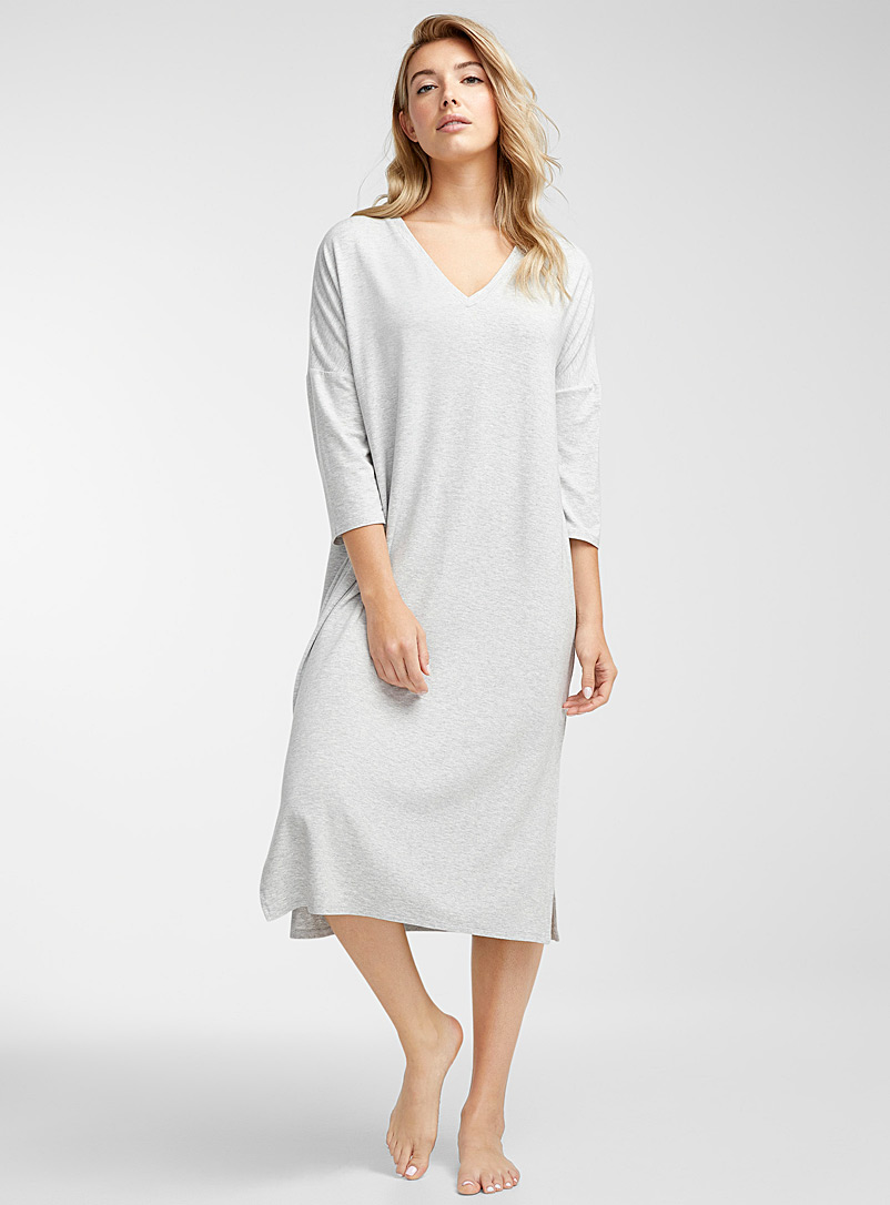 Miiyu Grey 3/4 sleeve modal nightgown for women