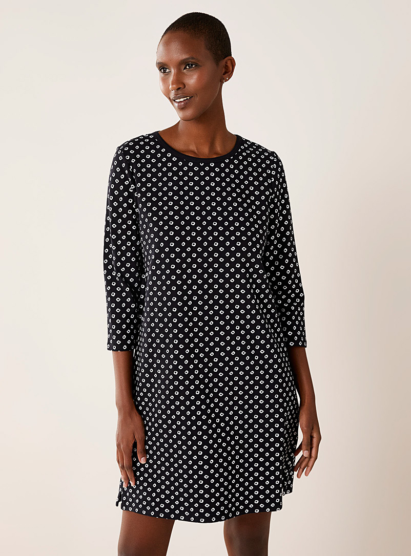 Miiyu: La robe de nuit minimotif coton bio Noir pour femme