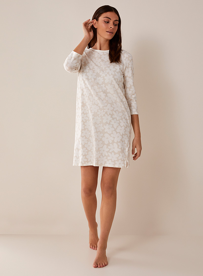 Miiyu: La robe de nuit minimotif coton bio Beige - Grège pour femme