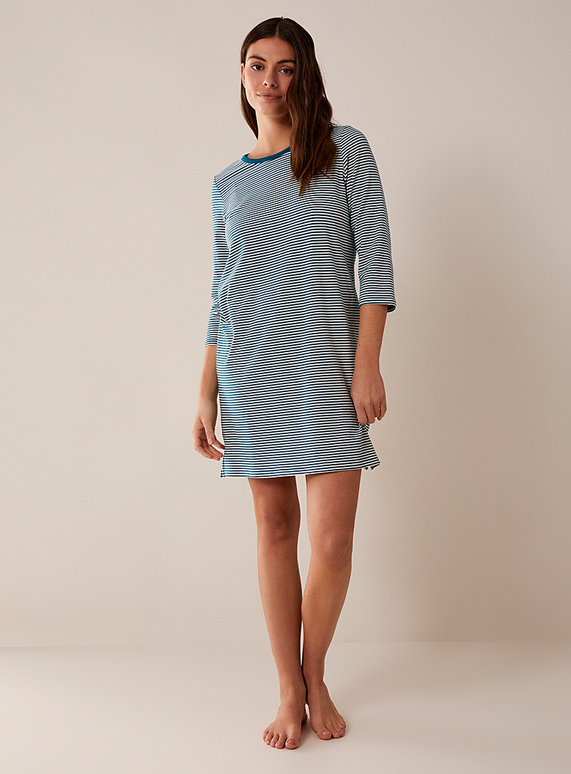 Miiyu: La robe de nuit minimotif coton bio Sarcelle - Turquoise pour femme