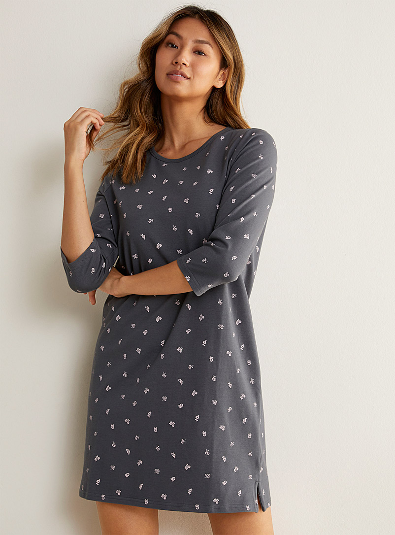 Miiyu Dark Grey Organic cotton mini pattern nightgown for women