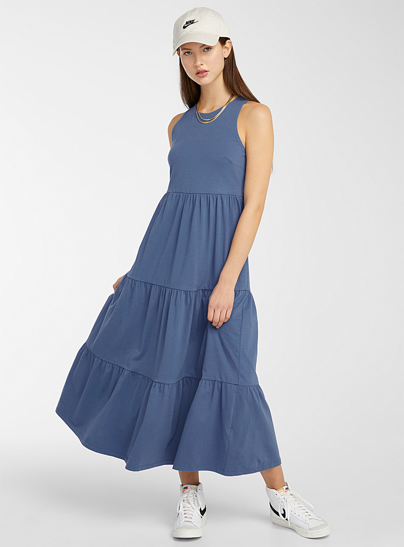 Twik: La robe maxi paysanne coton bio Bleu moyen-ardoise pour femme